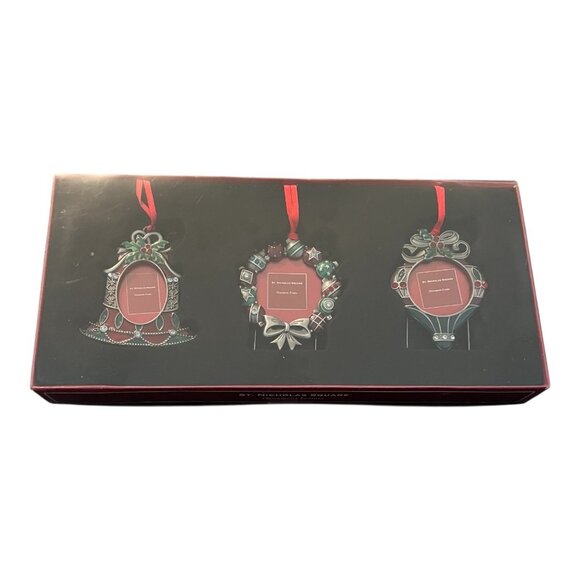 St. Nicholas Square Ornament Frames 3 Enameled Metal Christmas Photo Frame NEW - Picture 1 of 9